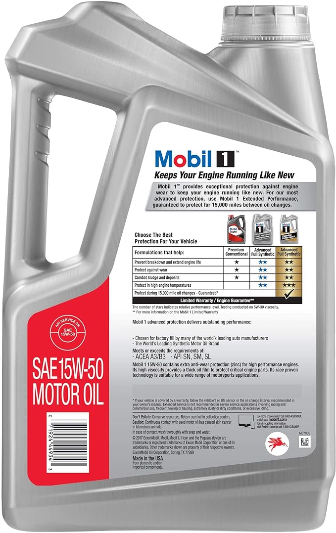 Mobil 1™ 15W-50 Engine Oil 5 Qrt.